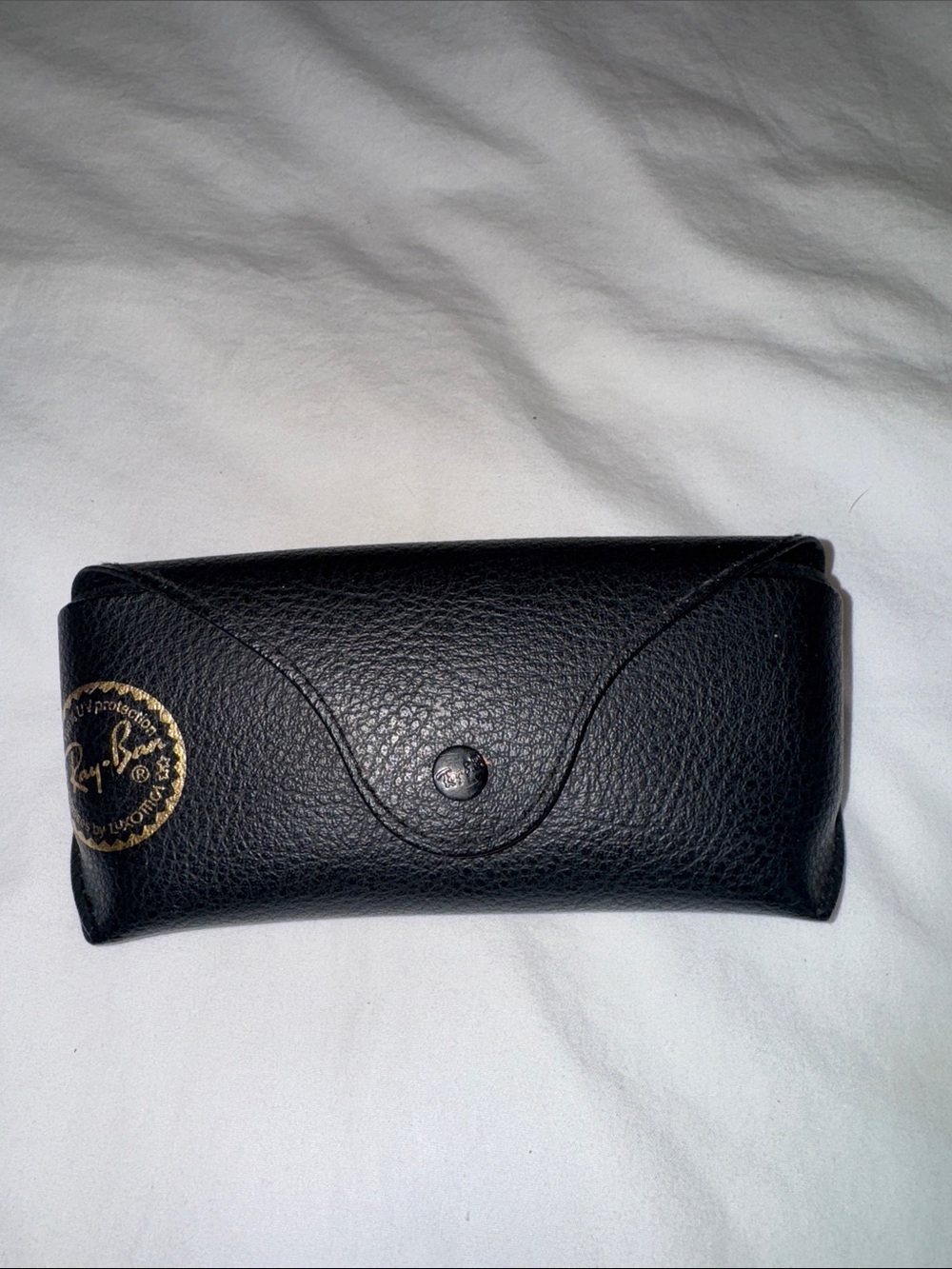 Ray-Ban Black Leather Pebbled Sunglasses Case with Gold Logo
